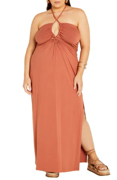 City Chic Miley Halter Midi Dress In Tan