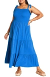 City Chic Miley Smocked Tiered Maxi Sundress In Ocean