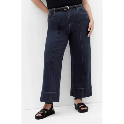 City Chic Millie Crop Wide Leg Jeans In Dark Denim