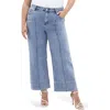 City Chic Millie Crop Wide Leg Jeans In Mid Denim