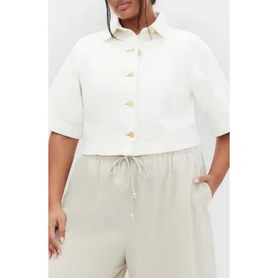 City Chic Millie Short Sleeve Denim Jacket In Ivory