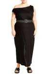 City Chic Milly Asymmetric Neck Maxi Dress In Black
