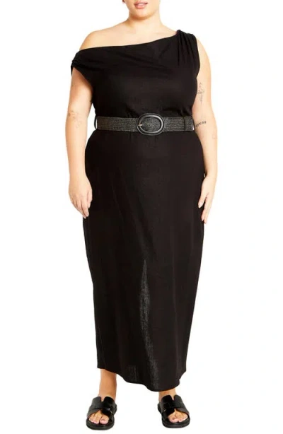 City Chic Milly Asymmetric Neck Maxi Dress In Black