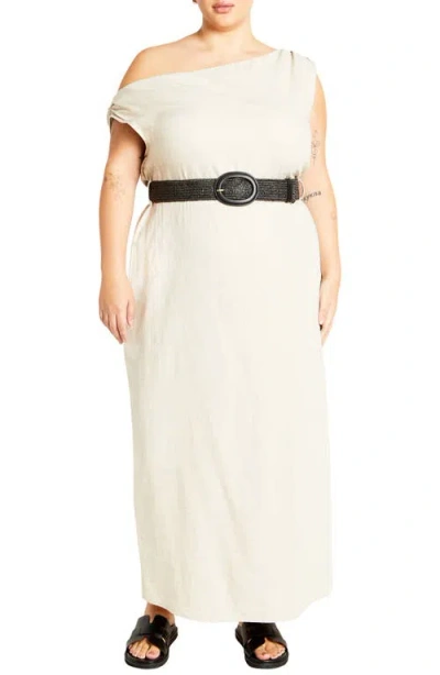City Chic Milly Asymmetric Neck Maxi Dress In Stone