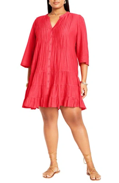 City Chic Milly Button-up Minidress In Hibiscus