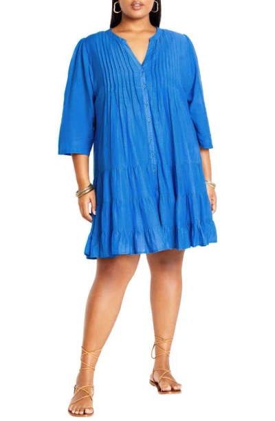 City Chic Milly Button-up Minidress In Ocean
