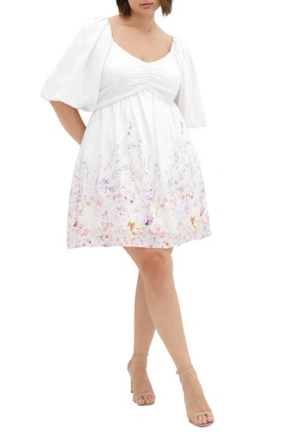 City Chic Mindy Floral Print Minidress In Flirty Bdr