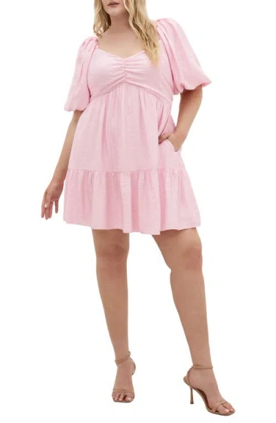 City Chic Mindy Puff Sleeve Dress In Pink