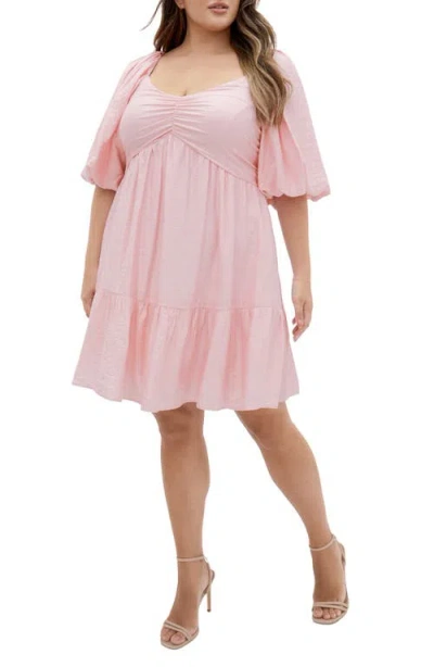 City Chic Mindy Puff Sleeve Dress In Pout