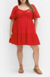 City Chic Mindy Puff Sleeve Dress In Red