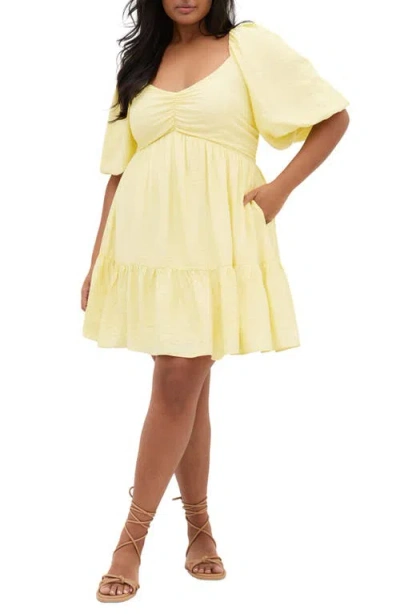 City Chic Mindy Puff Sleeve Dress In Yellow