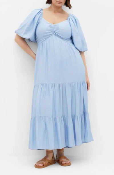 City Chic Mindy Tiered Midi Dress In Sky Blue