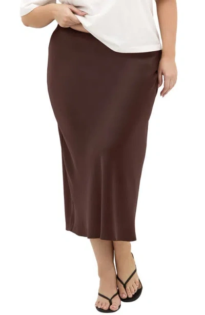 City Chic Miranda Satin Maxi Skirt In Brown