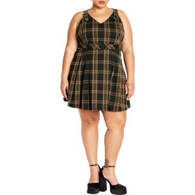 City Chic Miss Molly Sleeveless Plaid Minidress In Caramel Check