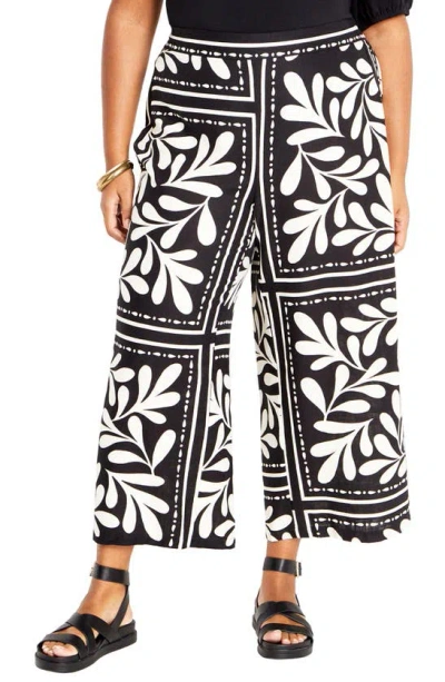 City Chic Modern Muse Ankle Wide Leg Trousers In Black Tile