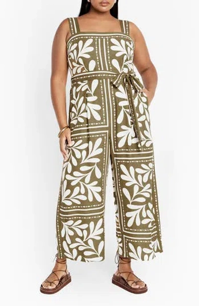 City Chic Modern Muse Tile Print Jumpsuit In Juniper Brd