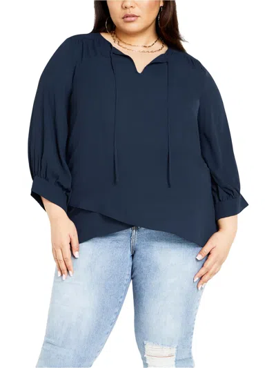 City Chic Monica Womens Hi-low Polyester Blouse In Blue