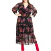 City Chic Monique Print Long Sleeve Faux Wrap Maxi Dress