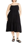 City Chic Mystic Tiered Midi Sundress In Black