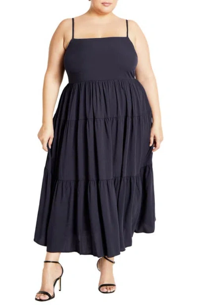 City Chic Mystic Tiered Midi Sundress In Navy