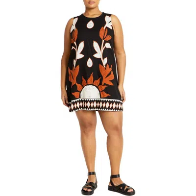 City Chic Nala Botanical Print Sleeveless Shift Dress In Nala Placement