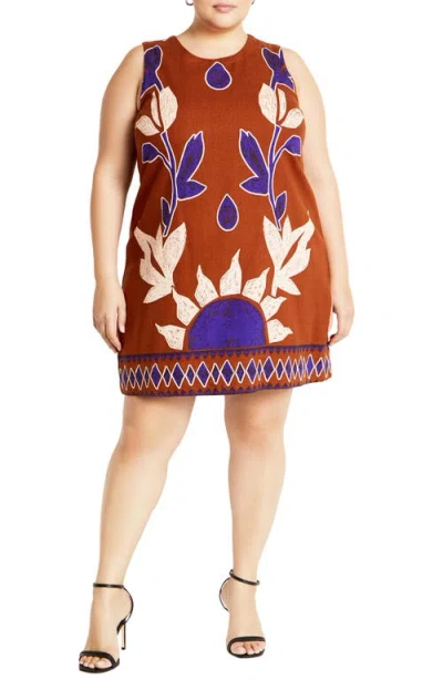 City Chic Nala Print Sleeveless Minidress In Brown