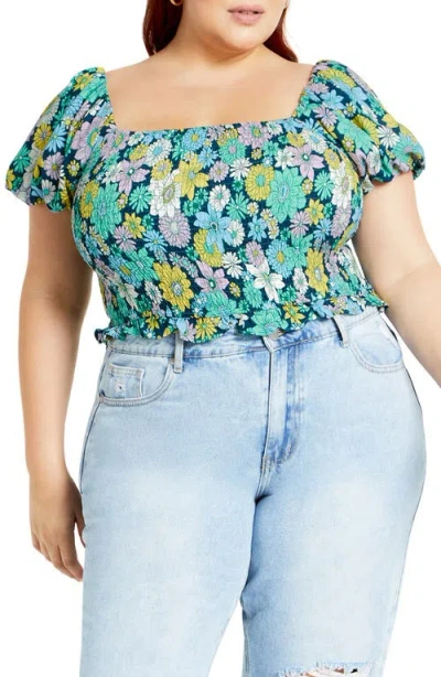 City Chic Naomi Smocked Off The Shoulder Top In Hippie Chic
