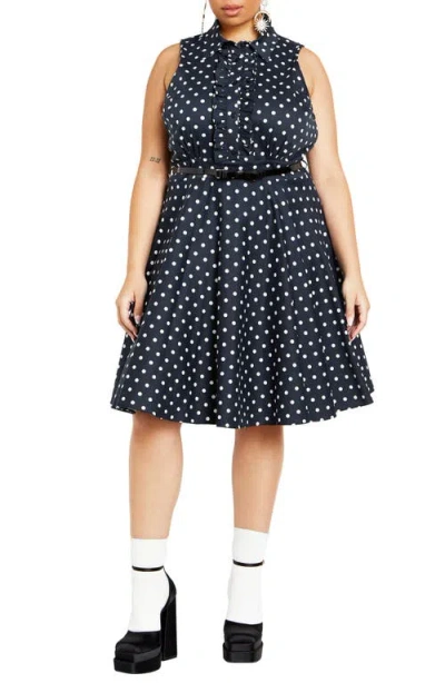 City Chic Nellie Polka Dot Sleeveless Dress In Black