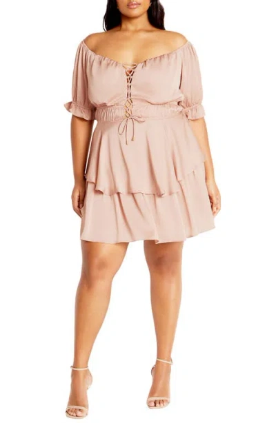 City Chic Nia Off The Shoulder Dress In Metallic