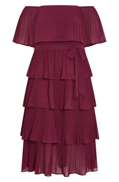 City Chic Night Garden Tiered Release Pleat Off The Shoulder Maxi Dress