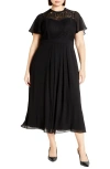 City Chic Niki Embroidered Lace Fit & Flare Dress In Black