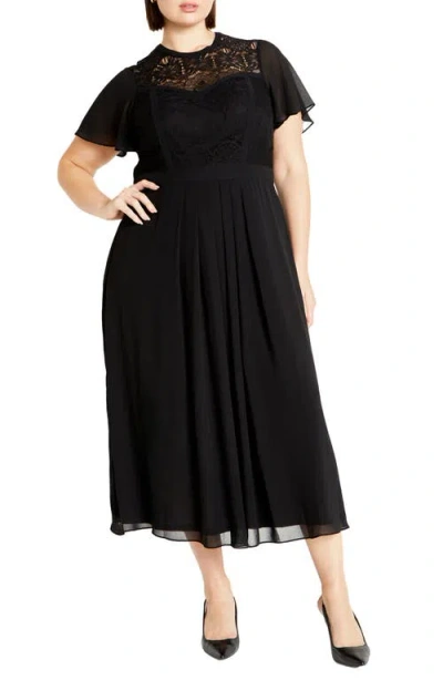 City Chic Niki Lace Bodice Dress In Black