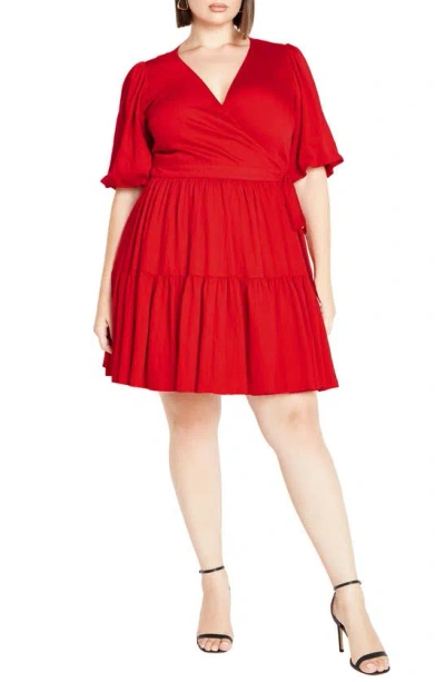 City Chic Nikola Tiered Wrap Dress In Tango Red