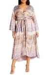 City Chic Nile Tie Front Long Sleeve Maxi Dress In On The Nile