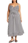 City Chic Nova Stripe Midi Dress In Brown
