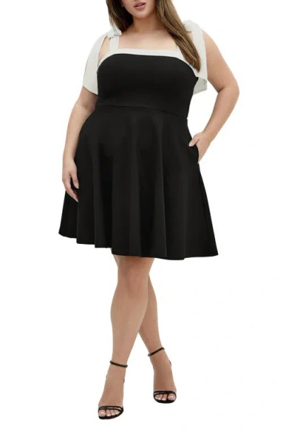 City Chic Nyla Tie Strap Fit & Flare Dress In Black