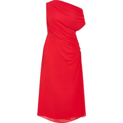 City Chic One-shoulder Mesh Midi Dress In Red