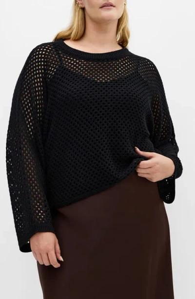 City Chic Open Stitch Sweater In Black