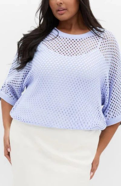 City Chic Open Stitch Sweater In Blue