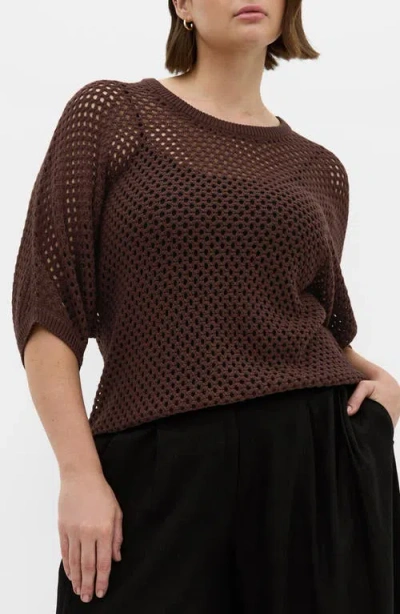 City Chic Open Stitch Sweater In Brown