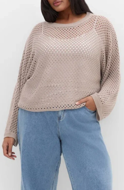 City Chic Open Stitch Sweater In Gray