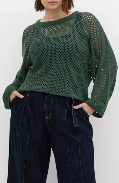 City Chic Open Stitch Sweater In Green