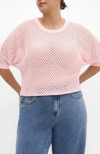 City Chic Open Stitch Sweater In Pink