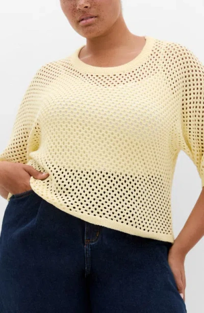 City Chic Open Stitch Sweater In Yellow