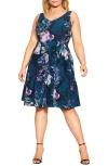 City Chic Ora Sleeveless Fit & Flare Minidress In Blue