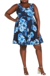 City Chic Ora Sleeveless Fit & Flare Minidress In Blue