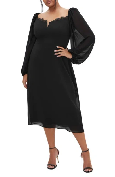 City Chic Orla Mixed Media Dress In Black