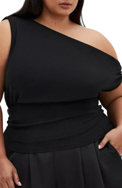 City Chic Paloma Shimmer One-shoulder Top In Black
