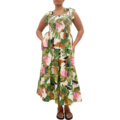 City Chic Paradiso Floral Print Sleeveless Dress In Neutral