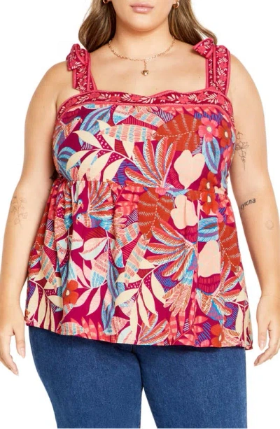 City Chic Paradiso Print Tie Strap Peplum Tank In Paridiso